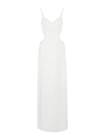 Crystals Embellished White Cut Out Maxi Dress, 1