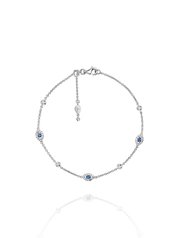 White gold bracelet with sapphires and round brilliant-cut diamonds, 1