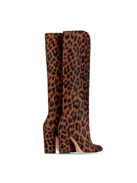 Leopard Printed Kangaroo Fur Heeled Tall Boots, 3