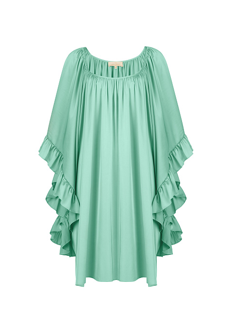 Turquoise Rayon Ruffled Mini Dress, 1