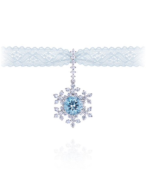 White Gold & Aquamarine Snowflake Pendant, 1