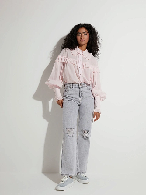 Distressed Light Grey Cotton Jeans, 2 Distressed Light Grey Cotton Jeans, 2