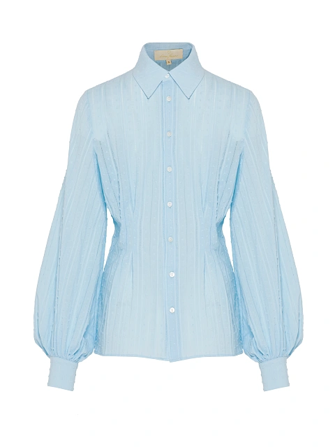 Blue Cotton Blouse With Puff Sleeves, 1