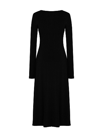 Black Rayon Jersey Midi Dress, 2
