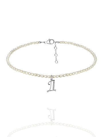 Pearls, Cubic Zirkonia & Silver "Д" Letter Choker, 1