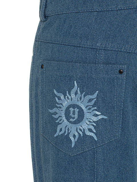 Blue Flared Jeans With Embroidery On Pockets, 4