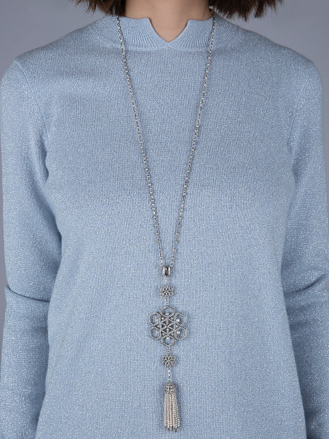 Gray Pearl Akoya & Spinel & Baguette Diamond & Black Gold Tassel Necklace, 3