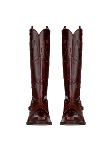 Dark Brown Leather Embroidered Cowboy Boots, 2