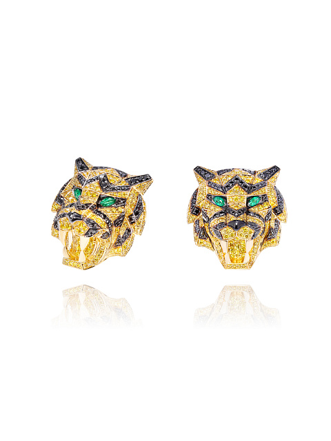 Gold, Emeralds & Diamonds Tiger Studs, 1