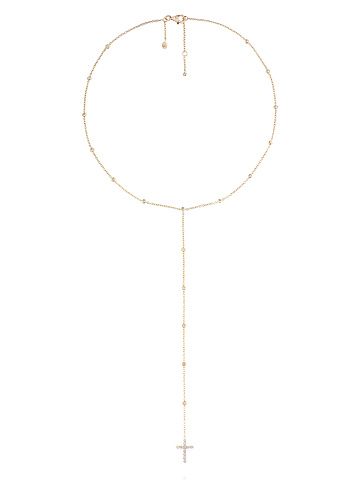 Tie necklace in yellow gold with a cross-shaped pendant and yellow diamonds, 1
