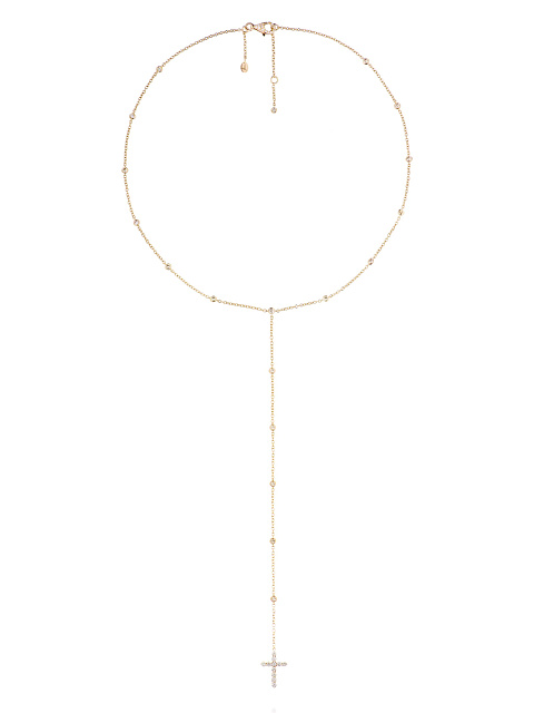 Tie necklace in yellow gold with a cross-shaped pendant and yellow diamonds, 1