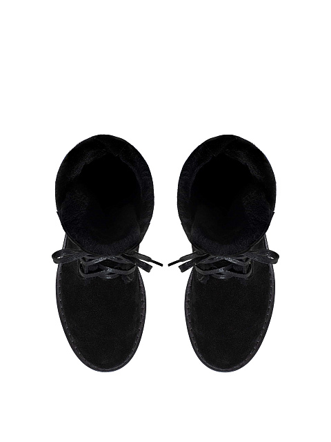 Black suede lace-up boots with fur lining, 4