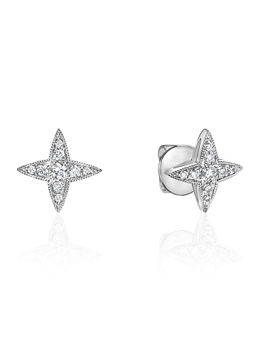 White gold stud earrings with round-cut diamonds, 1