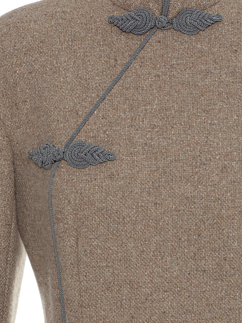 Beige Wool Midi Dress With Mink Fur Cuffs, 3 Beige Wool Midi Dress With Mink Fur Cuffs, 3