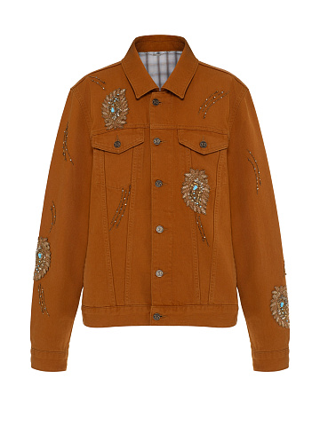 Brown Denim Jacket With Crystals And Beads, 1