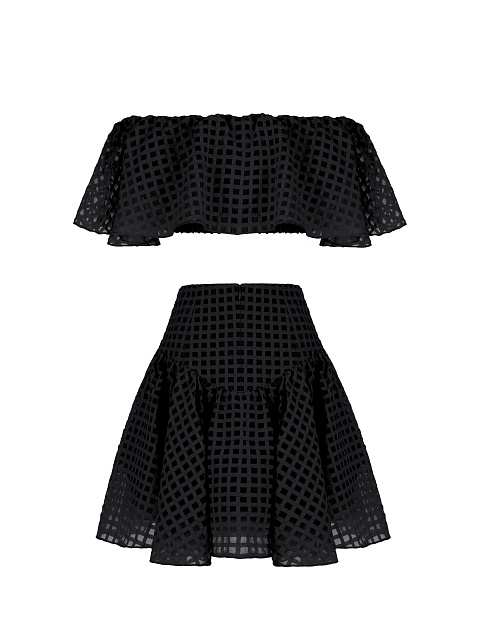 Black Checked Chiffon Top & Mini Skirt, 2