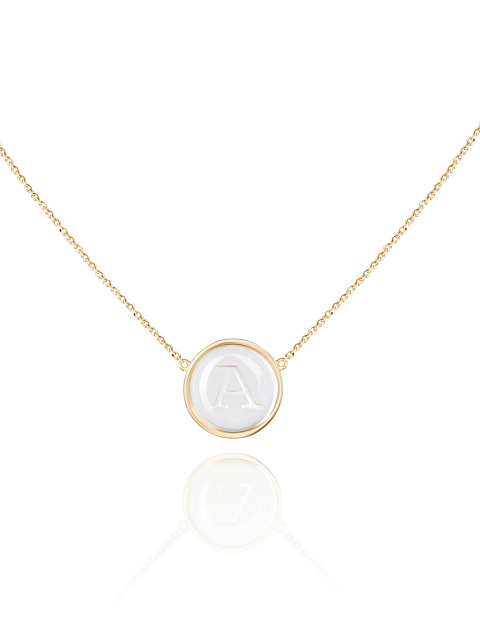 Bead Rock Crystal & Rock Crystal & "A" Letter Gold Necklace, 1