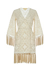 Бежевое кружевное платье-мини с бахромой