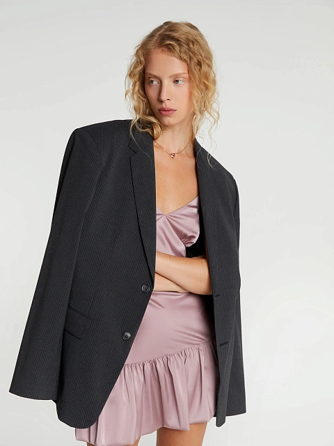 Dark grey striped oversized blazer, 4