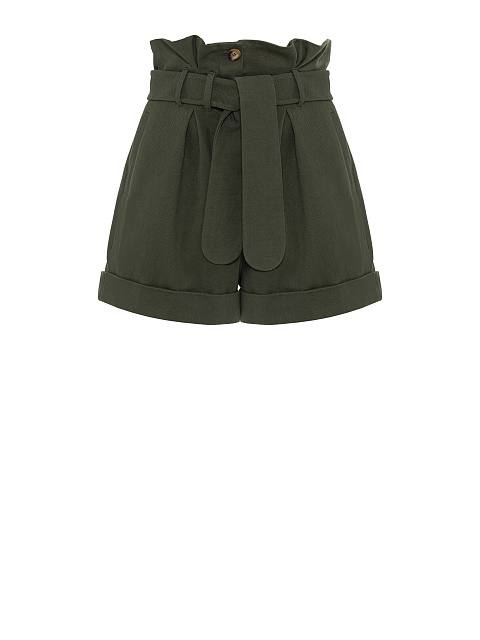 Khaki denim shorts with embroidery, 1 Khaki denim shorts with embroidery, 1