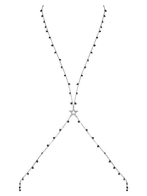 Black Cubic Zirkonia & Silver Body Chain, 1 Black Cubic Zirkonia & Silver Body Chain, 1