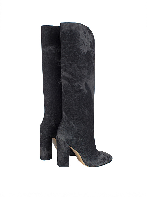 Grey Tie-Dye Denim Heeled Tall Boots, 3