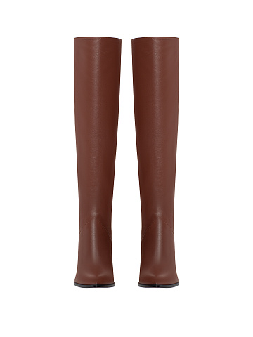 Brown Leather Heeled Long Boots, 2