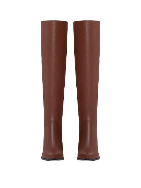 Brown Leather Heeled Long Boots, 2