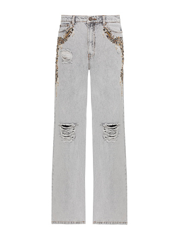 Distressed Light Grey Cotton Jeans, 1