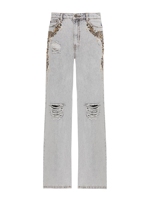 Distressed Light Grey Cotton Jeans, 1 Distressed Light Grey Cotton Jeans, 1