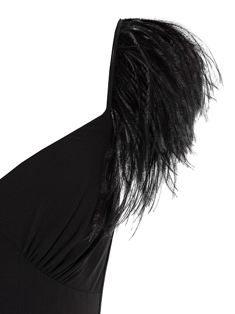 Black Feather Trim Chiffon Maxi Dress, 3