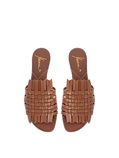 Brown Leather Woven Mules, 4
