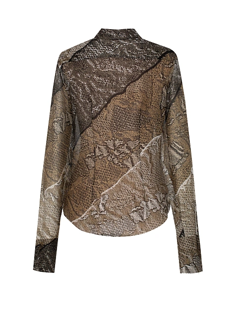 Brown Snake Skin Print Chiffon Blouse, 2