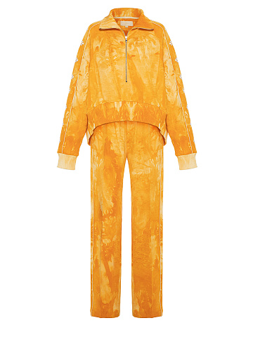 Orange tie-dye tracksuit with cropped sweatshirt and cornflower embroidery, 1