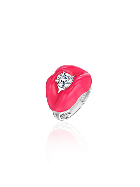 Lips-shaped ring with pink enamel and LG diamond, 1 Lips-shaped ring with pink enamel and LG diamond, 1