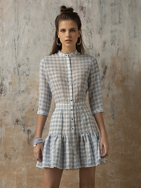 Light Blue Checked Mini Dress , 5