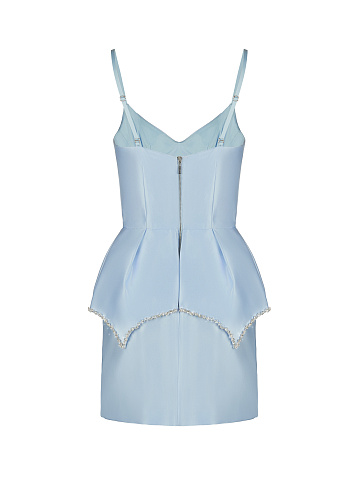 Light Blue Crystals Embellished Peplum Mini Dress, 2