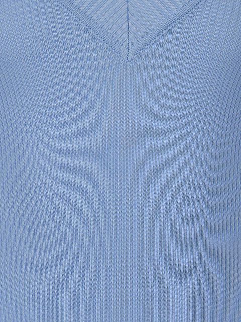 Sky Blue Ribbed Cotton V-Neck Bodysuit, 3