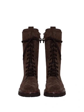 Dark Brown Suede Lace Up Boots, 2