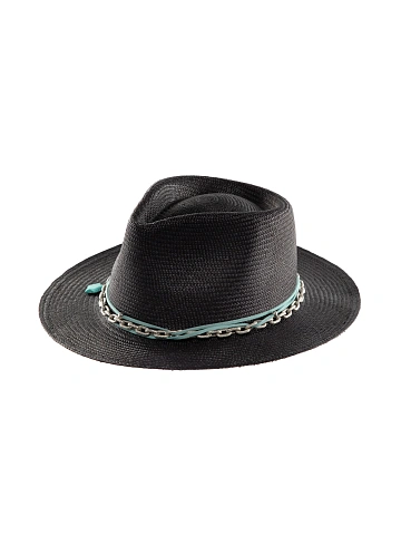 Black Straw Hat With Chain & Turquoise Star, 1
