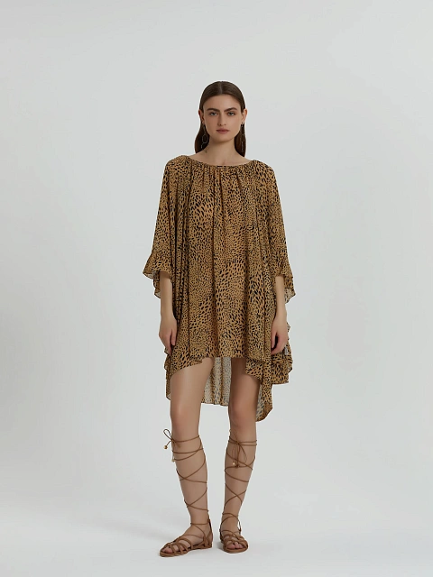 Leopard Printed Rayon Ruffled Mini Dress, 8