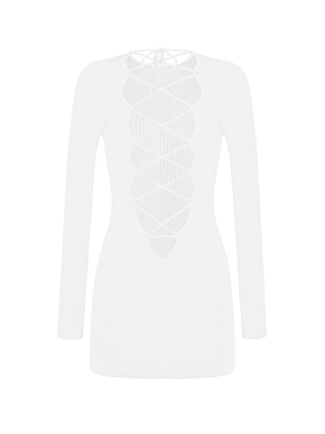 White Rib Knit Mini Dress, 2