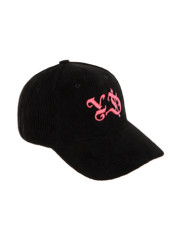 Black & Neon Pink YD Embroidered Corduroy Cap, 1