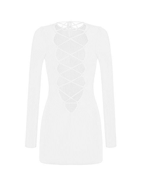 White Rib Knit Mini Dress, 2