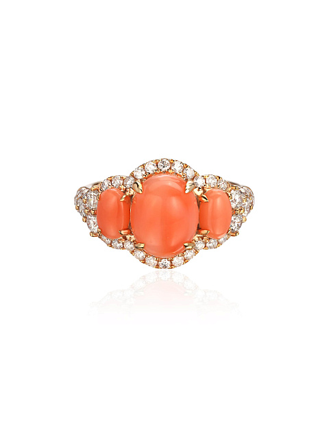 Rose gold ring with coral and diamonds, 3