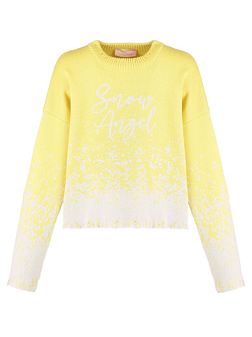Yellow "Snow Angel" Distressed Sweater, 1
