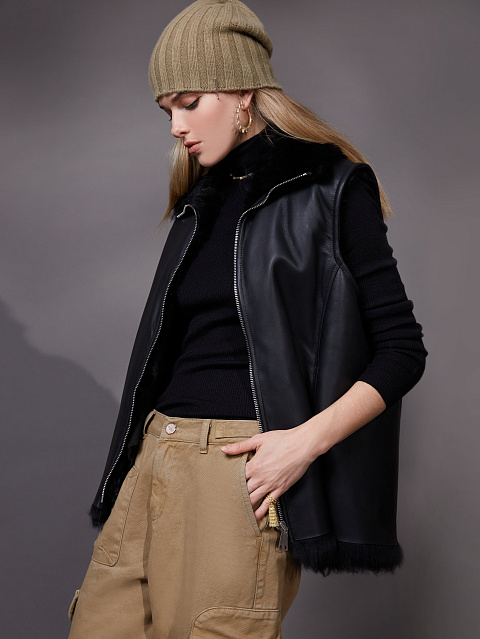 Black Shearling Vest, 6