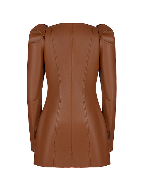 Brown Leather Mini Dress, 2