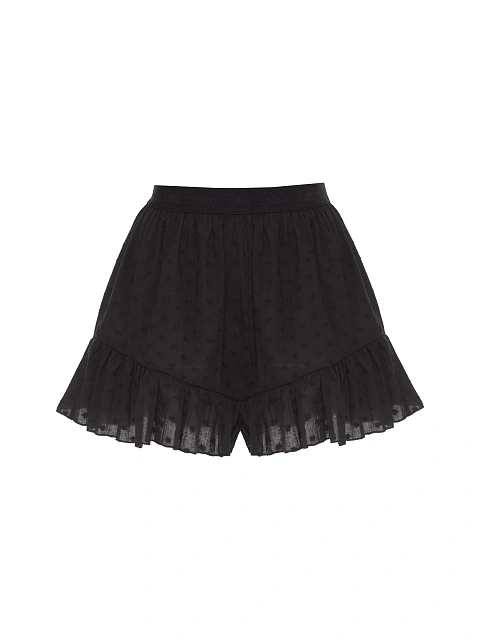 Black set with tie-front top and ruffled shorts, 3