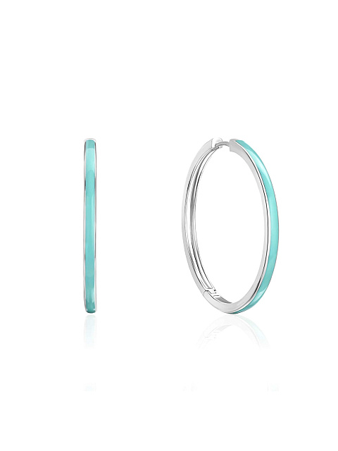 White gold hoops with Paraiba-colored enamel, 1 White gold hoops with Paraiba-colored enamel, 1